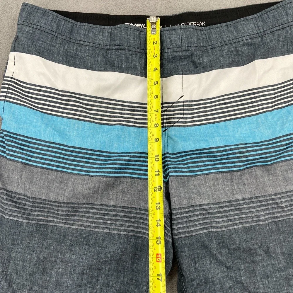 O'Neill Hyperfreak Board Shorts Men XL Blue Gray Striped Mesh Lined Swim Surfing